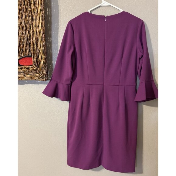 Donna Morgan Dress 10 Purple Berry 3/4 Long Flutter Sleeve Career Church - Picture 8 of 11